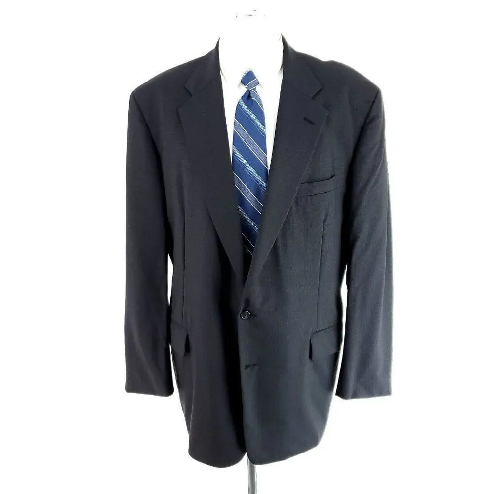 Tom James Bespoke‎ 2 Button Blazer 46L Black Blue Black Check